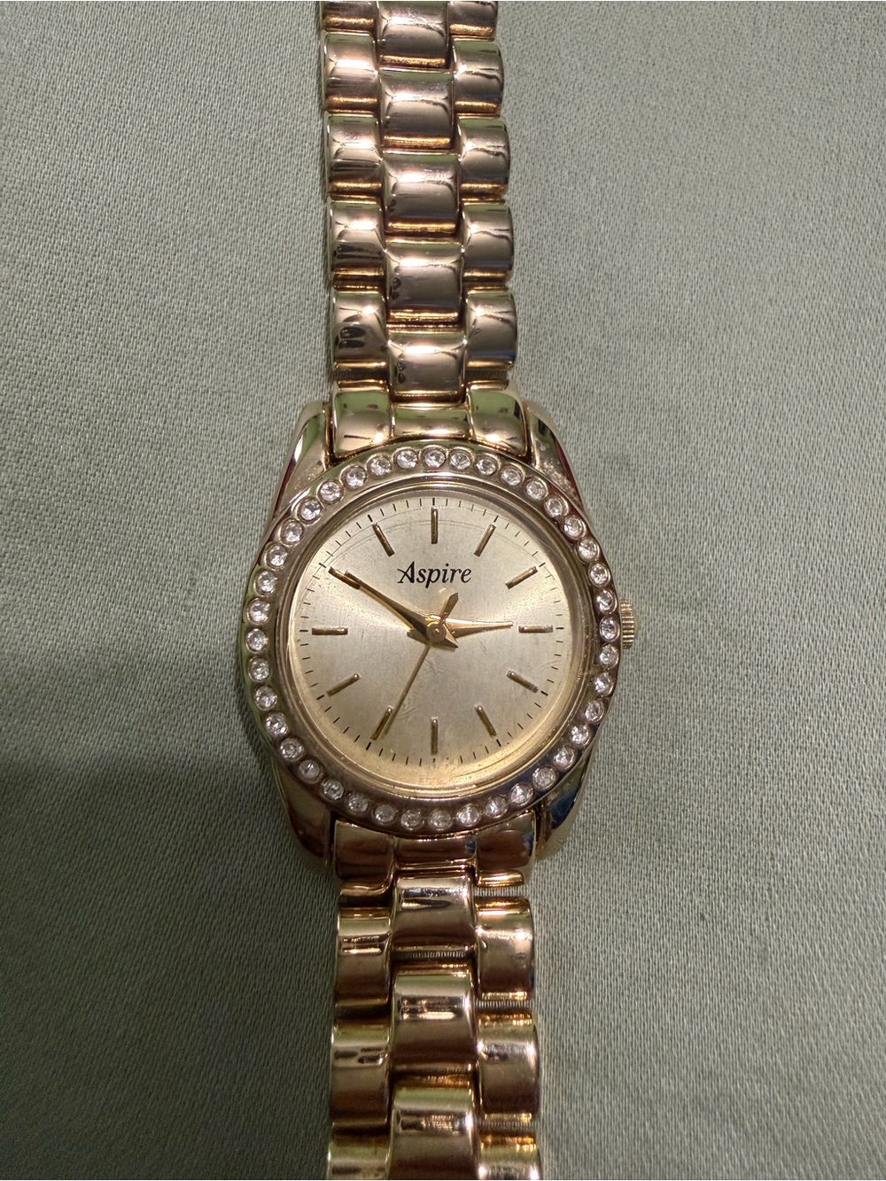 Aspire Gold-Tone Crystal Bezel Bracelet Watch